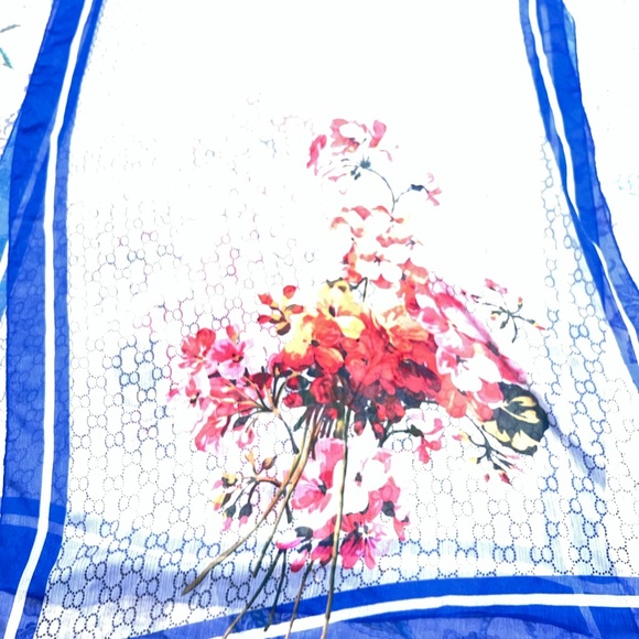 Accessories - Floral Print Scarf with Blue Border- light weight
